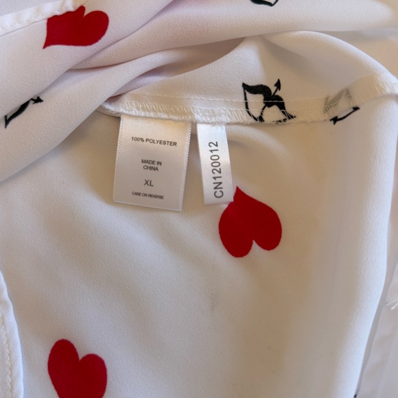 Soho Heart Print Button-Down Shirt – Size XL | White with Red & Pink Hearts - Picture 10 of 11